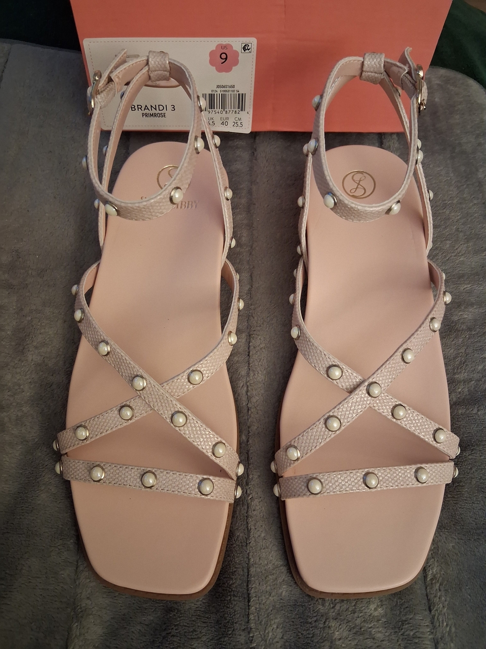 Sam And LIBBY BRANDI3 US SIZE 9 Primrose Pink Pearl-Embellished Strappy Sandals